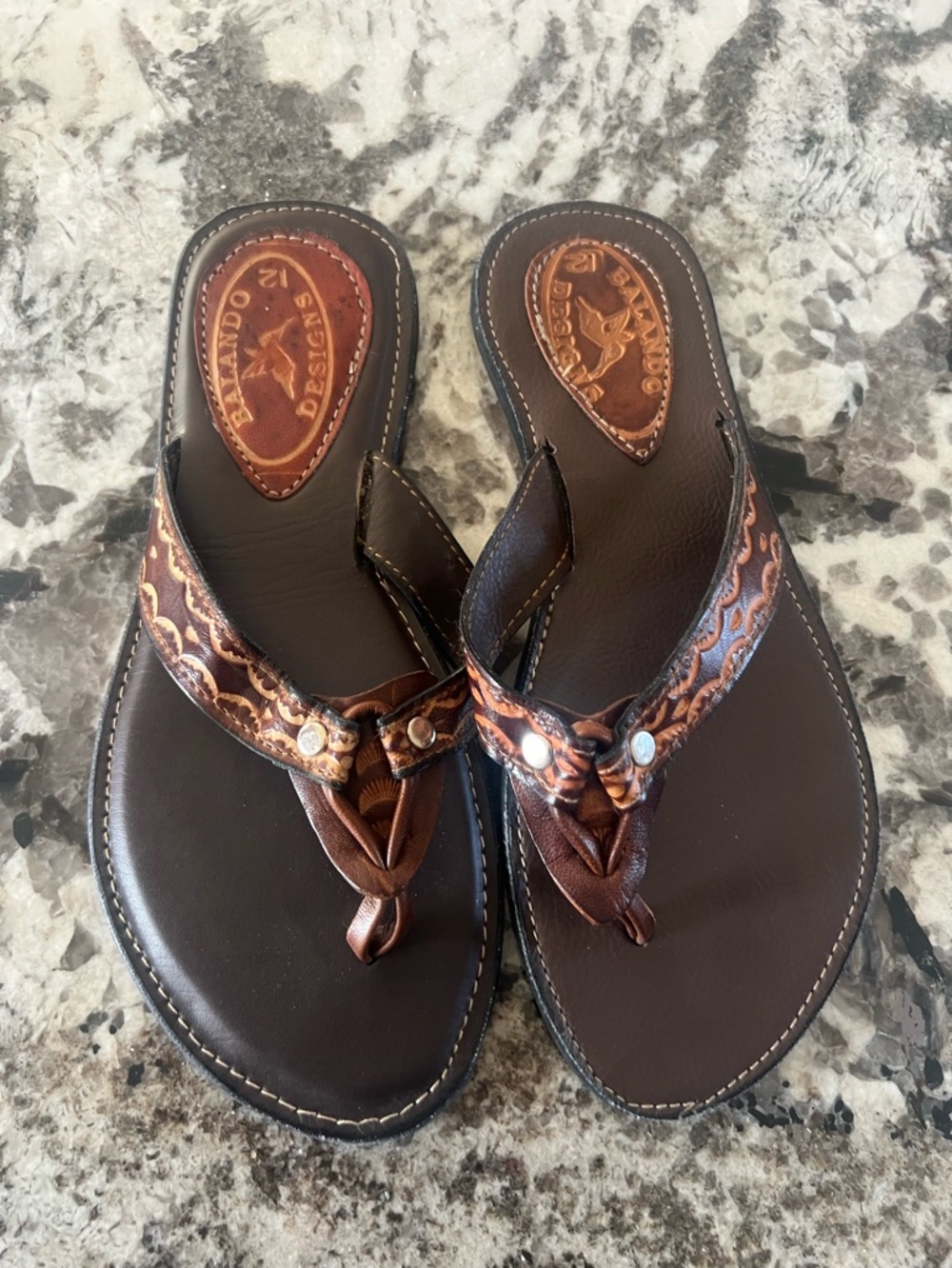 Leather Sz 12 Womens Thong Sandals from Jamaica with Copper Accents